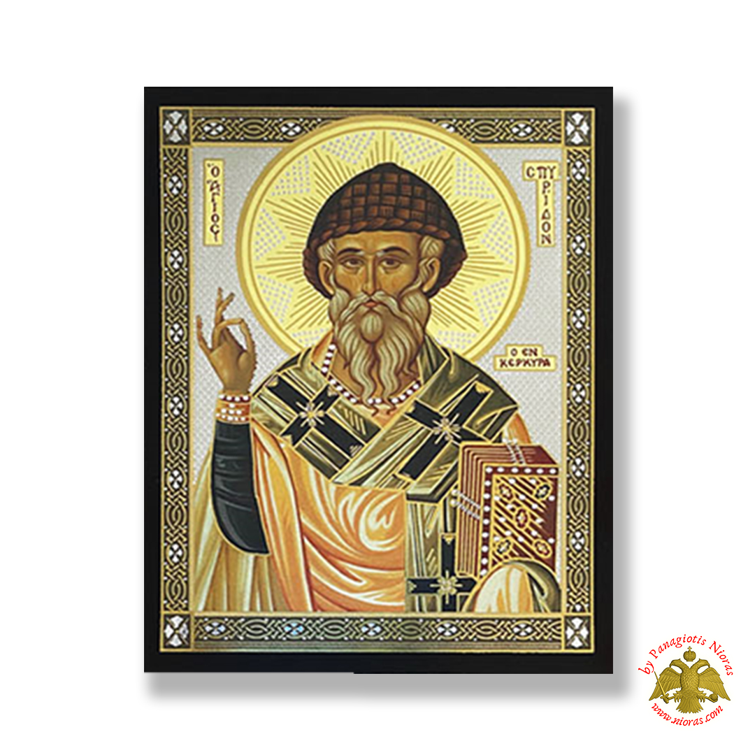 Orthodox Saint Spyridon Silver Printed Wooden Icon